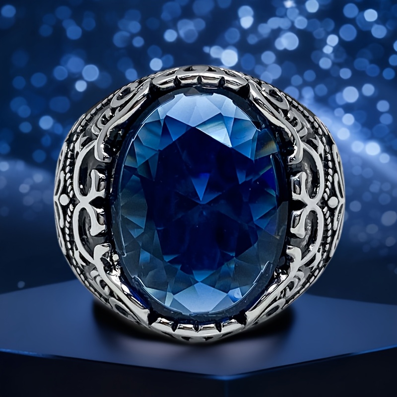 Vintage Blue Synthetic Zirconia Ring for Men and Women